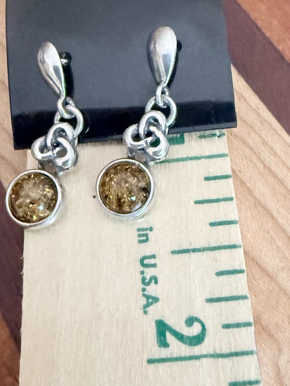 Sterling Silver Celtic Drop Earrings with Amber Stone from Scotland - Picture 5 of 8